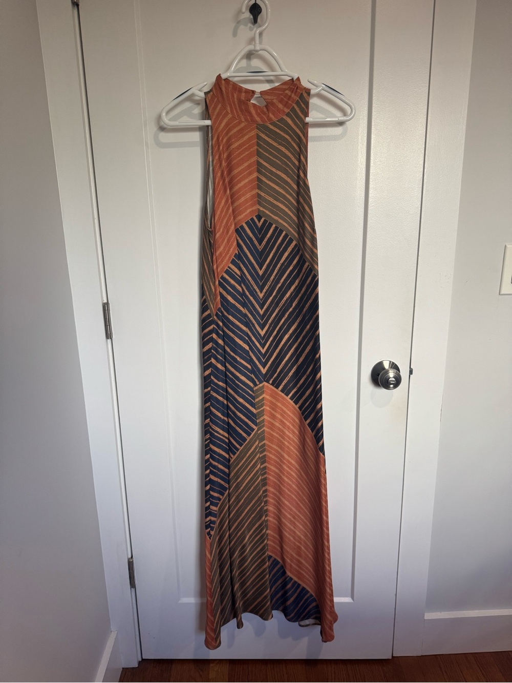 FARM Rio Rust, Navy & Olive Chevron Panel Maxi Dress